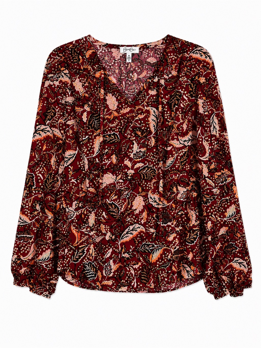 Jessica Simpson Burgundy Paisley V-Neck Blouse